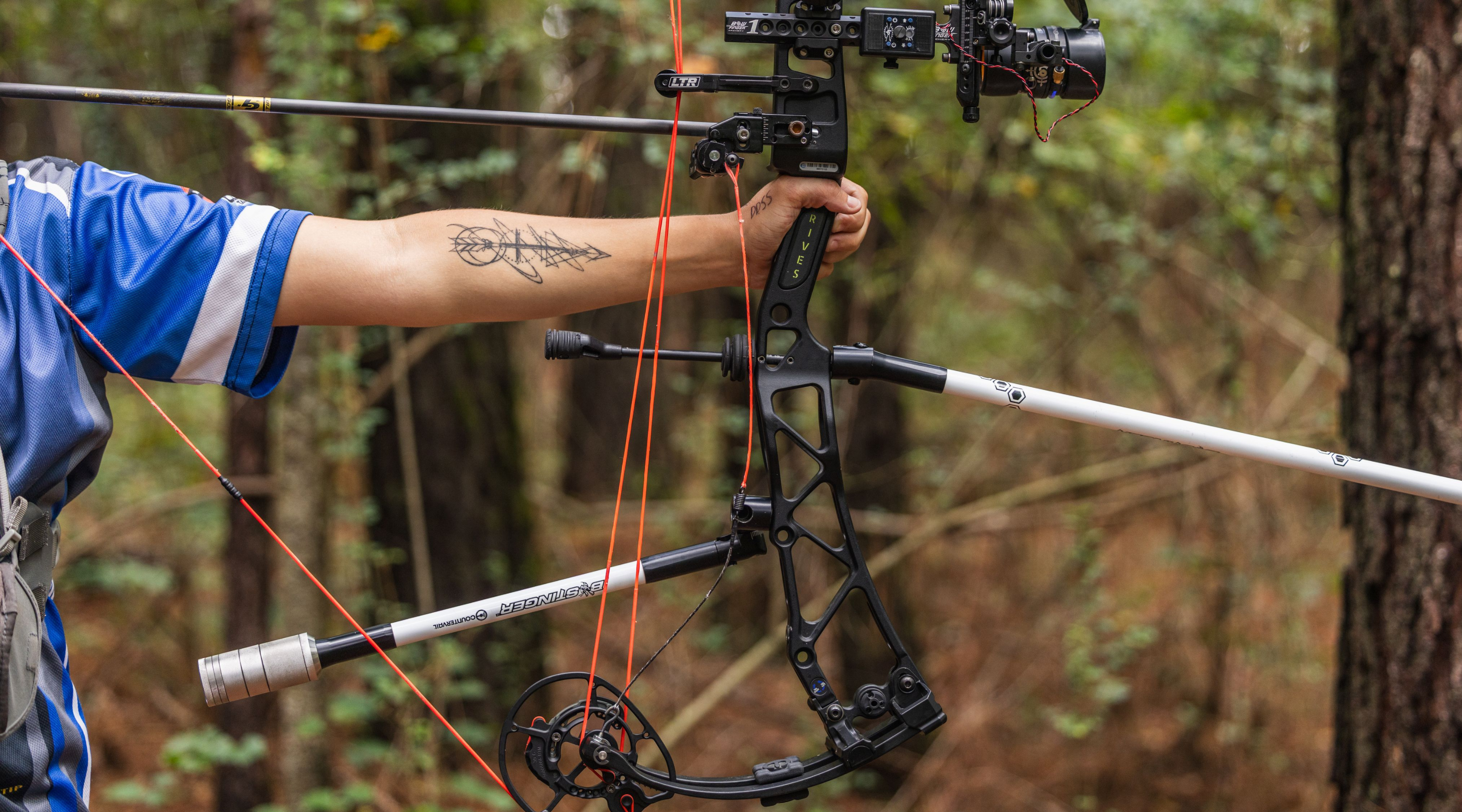 Bee Stinger hunting and target archery stabilizers for compound bows, including MicroHex and Premier Plus stabilization setups