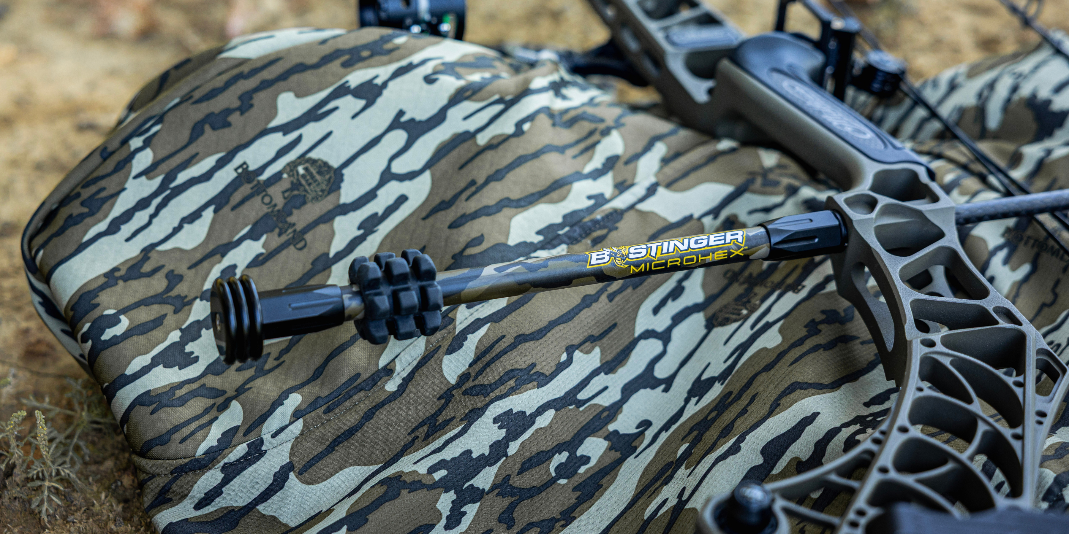 Bee Stinger MicroHex stabilizer for compound bows in Mossy Oak Bottomland