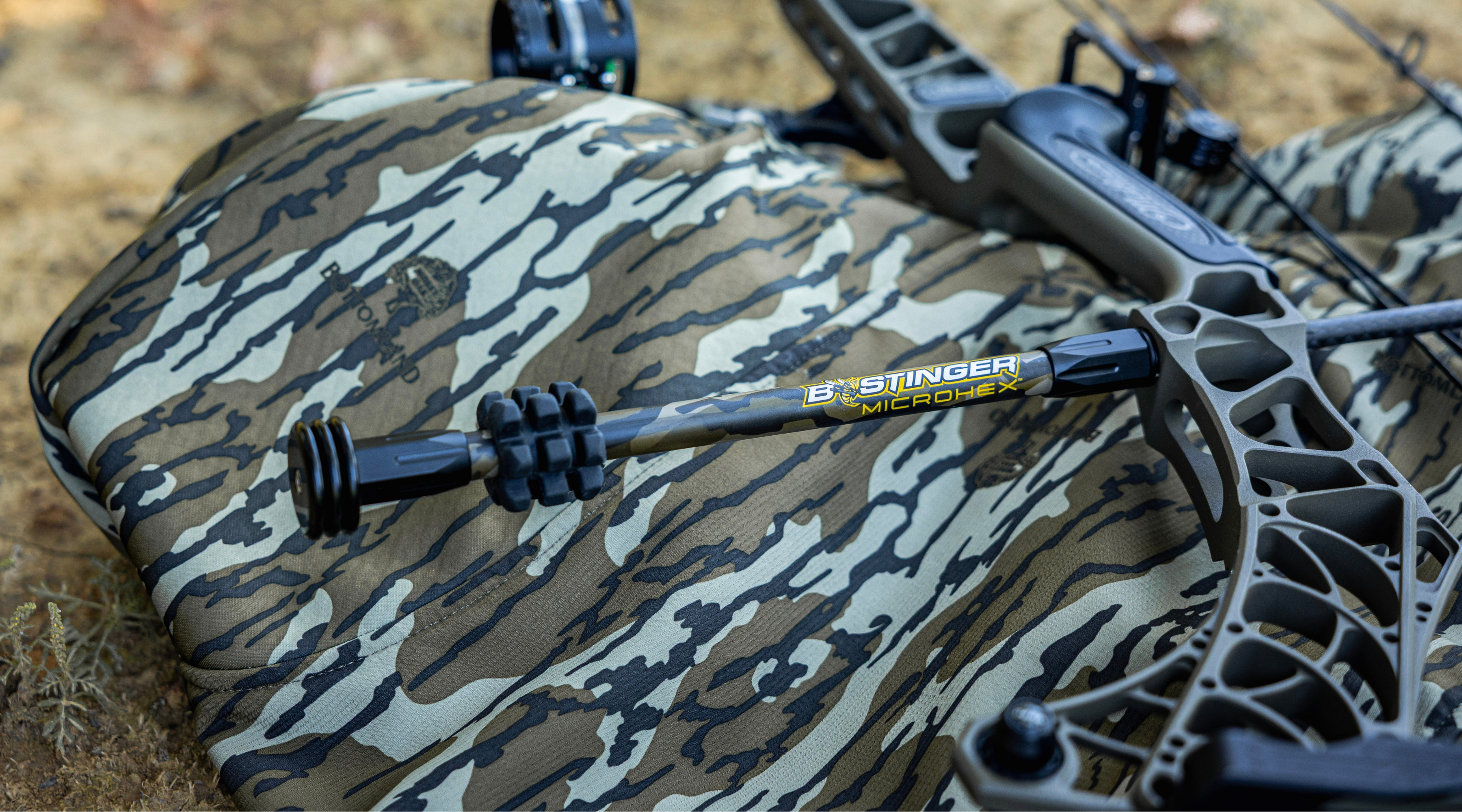 Bee Stinger MicroHex stabilizer for compound bows in Mossy Oak Bottomland
