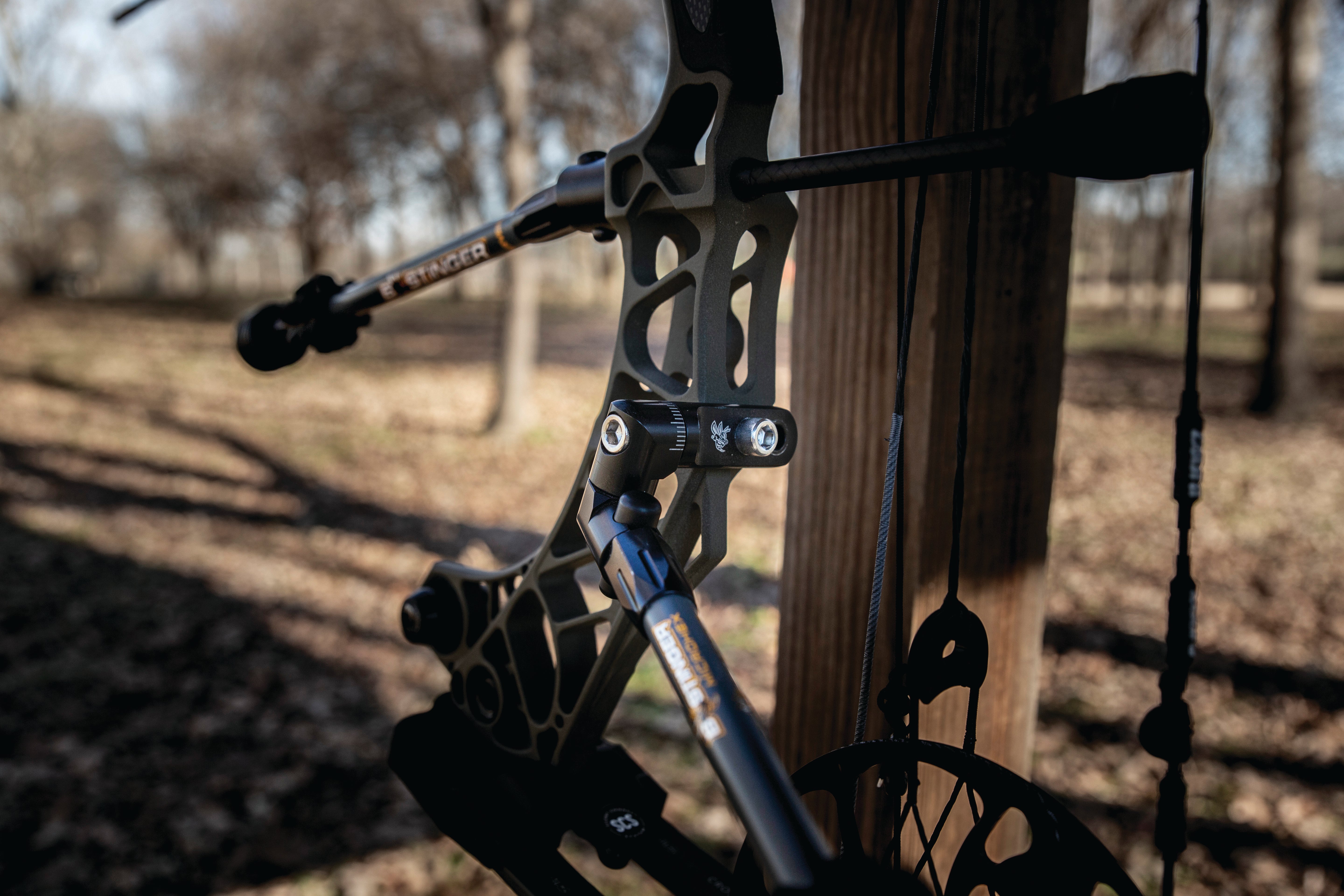 Bee Stinger stabilizer components installed on a bow